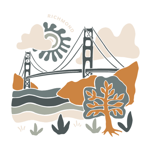 illustration of the San Francisco neighborhood of Richmond, the Golden Gate Bridge in the background